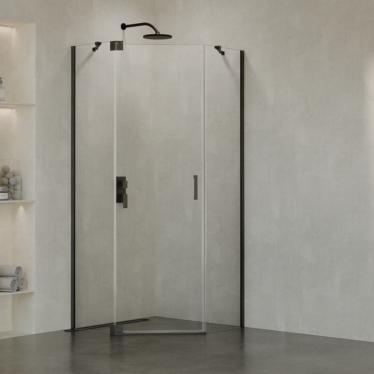 SWING | Kabina pięciokątna 1D – gunmetal brushed