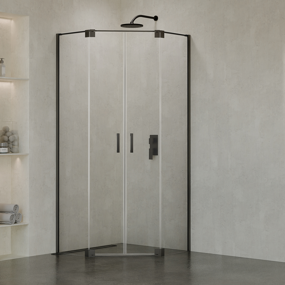 SWING | Kabina pięciokątna 2D – gunmetal brushed