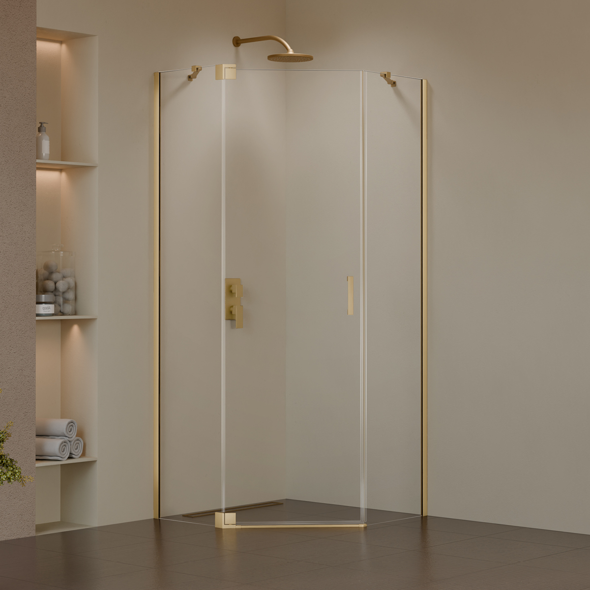 SWING | Kabina pięciokątna 1D – gold brushed