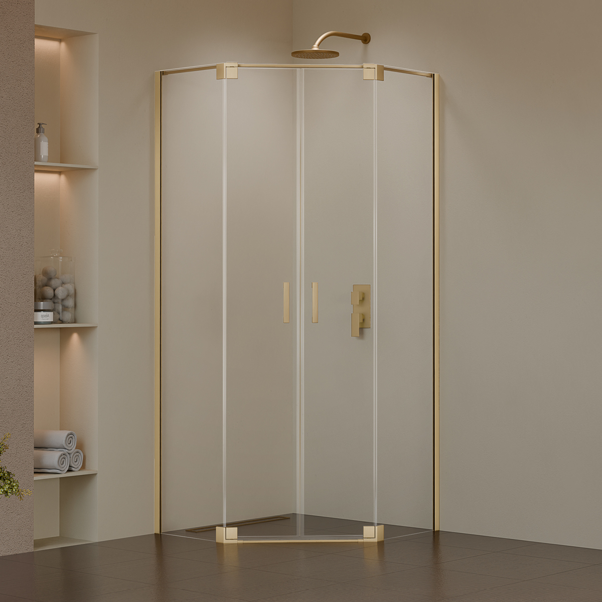 SWING | Kabina pięciokątna 2D – gold brushed