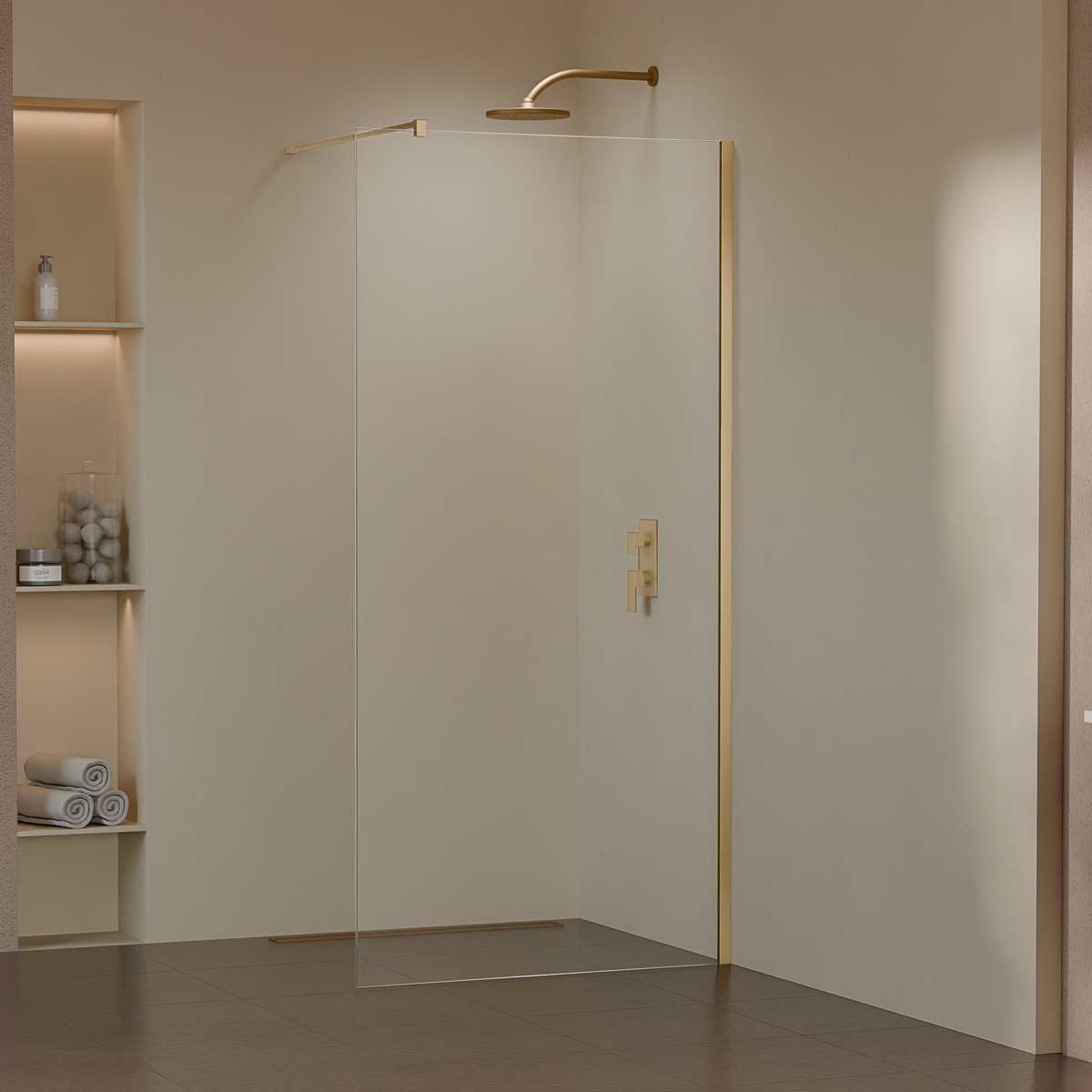SWING | Kabina walk-in – gold brushed